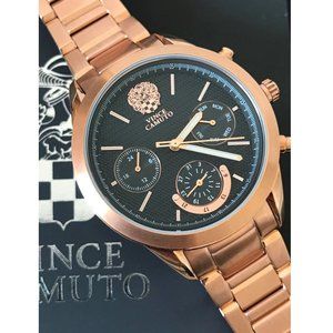 Vince Camuto Adjustable Women's Watch Rose Gold Black Carbon Dial Chronograph